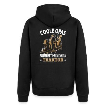 Opa und Enkel mit Traktor - Unisex Premium Bio Zip Hoodie - Schwarz - Hinten - Nico (187cm)