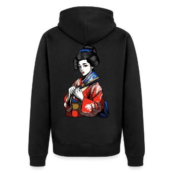 Japan Geisha - Unisex Premium Bio Zip Hoodie - Schwarz - Hinten - Nico (187cm)
