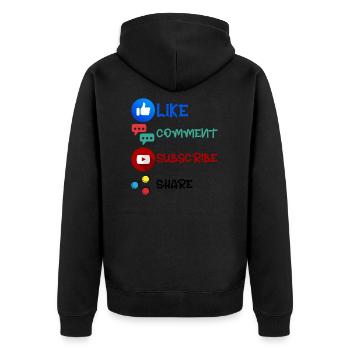Like Comment Subscribe Share 2 - Unisex Premium Bio Zip Hoodie - Schwarz - Hinten - Nico (187cm)