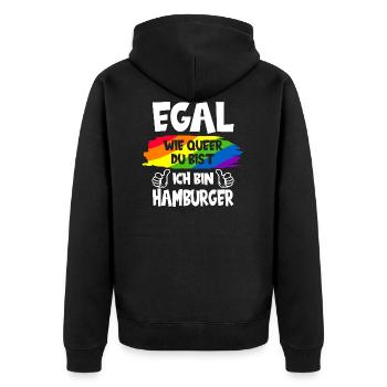 HAMBURG QUEER LGBT HAMBURGER REGENBOGENFAHNE - Unisex Premium Bio Zip Hoodie - Schwarz - Hinten - Nico (187cm)