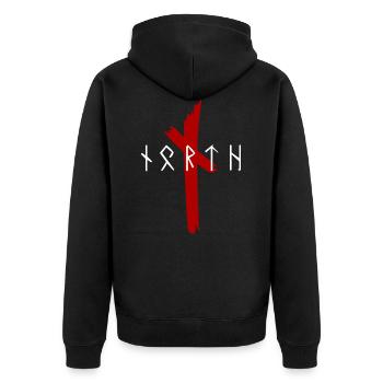 Vikings - Valhalla - Odin - NORTH - Runes - Unisex Premium Organic Zip Hoodie - black - Back - Nico (187cm)