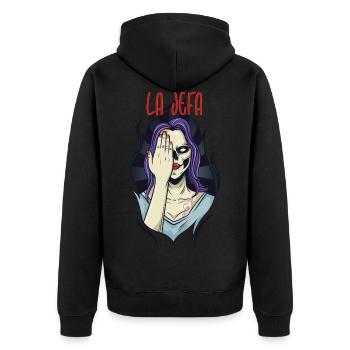 La Jefa - the boss - Unisex Premium Organic Zip Hoodie - black - Back - Nico (187cm)