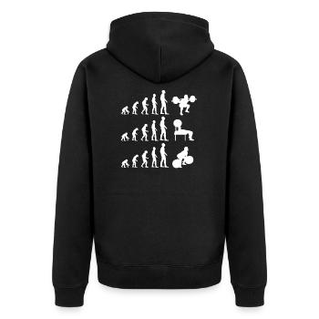 Powerlifting Evolution Powerlifter - Unisex Premium Bio Zip Hoodie - Schwarz - Hinten - Nico (187cm)