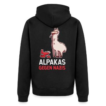 Alpakas gegen Nazis Anti-Rassismus Antifa BLM - Unisex Premium Bio Zip Hoodie - Schwarz - Hinten - Nico (187cm)