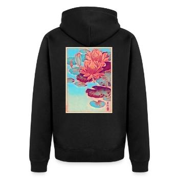 Seerosen Japanische Kunst - Unisex Premium Bio Zip Hoodie - Schwarz - Hinten - Nico (187cm)