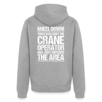 Kranführer Kranfahrer Kran Crane Operator - Unisex Premium Bio Zip Hoodie - Grau meliert - Hinten - Nico (187cm)
