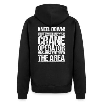 Kranführer Kranfahrer Kran Crane Operator - Unisex Premium Bio Zip Hoodie - Schwarz - Hinten - Nico (187cm)