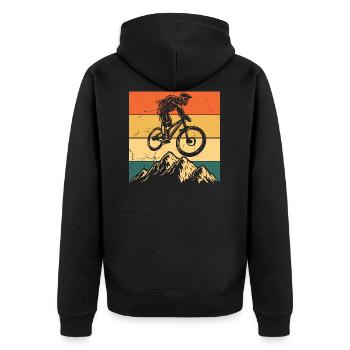 MTB Kleidung Kinder, Erwachsene MTB Geschenk Mount - Unisex Premium Bio Zip Hoodie - Schwarz - Hinten - Nico (187cm)