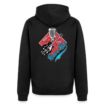 Rockabilly Gitarre Rock'n'Roll Musik Rocker - Unisex Premium Bio Zip Hoodie - Schwarz - Hinten - Nico (187cm)