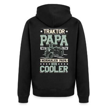 Traktor Papa Cooler Vater - Unisex Premium Bio Zip Hoodie - Schwarz - Hinten - Nico (187cm)