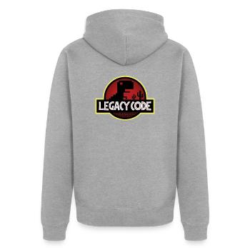 Legacy-Code - Unisex Premium Bio Zip Hoodie - Grau meliert - Hinten - Nico (187cm)