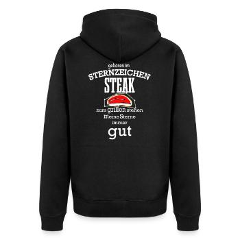 Sternzeichen Steak - Unisex Premium Bio Zip Hoodie - Schwarz - Hinten - Nico (187cm)