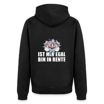 Pensionierung Ist Mir Egal Bin In Rente - Unisex Premium Bio Zip Hoodie - Schwarz - Hinten - Nico (187cm)