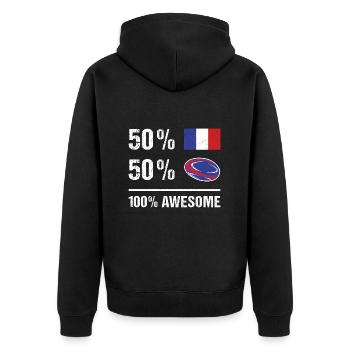 50% France 50% Rugby 100% Awesome France Rugby - Unisex Premium Bio Zip Hoodie - Schwarz - Hinten - Nico (187cm)