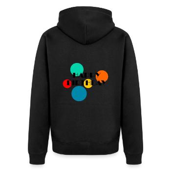 ALLES GUTE ZUM GEBURTSTAG!. ALLES GUTE ZUM GEBURTSTAG!. JAHRESTAG. - Unisex Premium Bio Zip Hoodie - Schwarz - Hinten - Nico (187cm)