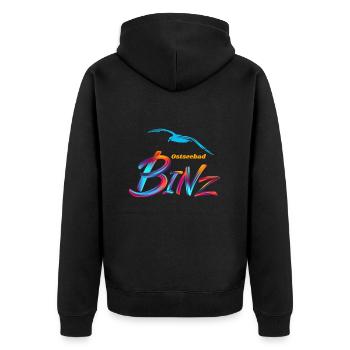 Binz-Ostseebad-Möwe - Unisex Premium Bio Zip Hoodie - Schwarz - Hinten - Nico (187cm)