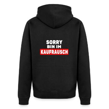 Kaufrausch EInkaufen Kaufsucht Kaufen Konsum - Unisex Premium Bio Zip Hoodie - Schwarz - Hinten - Nico (187cm)