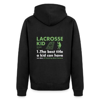 Sport Kid Definition Lacrosse - Unisex Premium Bio Zip Hoodie - Schwarz - Hinten - Nico (187cm)