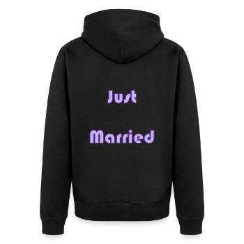ICH HABE GERADE GEHEIRATET. Junggesellinnenabschied. HEILIGER VALENTINSTAG. PAAR - Unisex Premium Bio Zip Hoodie - Schwarz - Hinten - Nico (187cm)