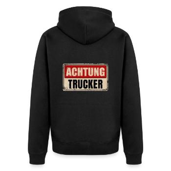 ACHTUNG TRUCKER - Unisex Premium Bio Zip Hoodie - Schwarz - Hinten - Nico (187cm)