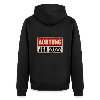 JGA 2022 JUNGGESELLENABSCHIED - Unisex Premium Bio Zip Hoodie - Schwarz - Hinten - Nico (187cm)