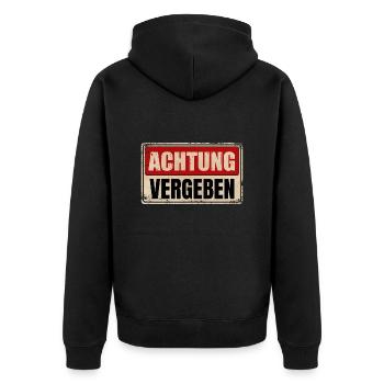 ACHTUNG VERGEBEN - Unisex Premium Bio Zip Hoodie - Schwarz - Hinten - Nico (187cm)