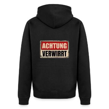 ACHTUNG VERWIRRT - Unisex Premium Bio Zip Hoodie - Schwarz - Hinten - Nico (187cm)