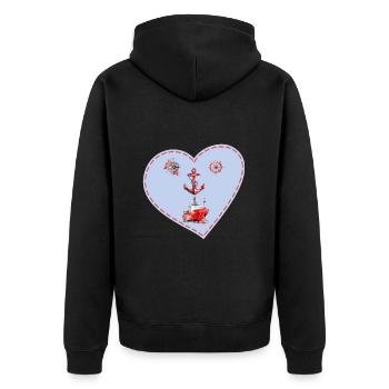 Steering Wheel Anchor Compass Shipping Heart - Unisex Premium Organic Zip Hoodie - black - Back - Nico (187cm)