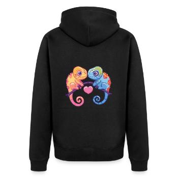 Chameleon Paar Liebe Valentinstag - Unisex Premium Bio Zip Hoodie - Schwarz - Hinten - Nico (187cm)