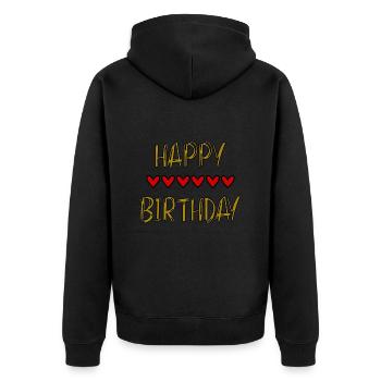 JAHRESTAG. ALLES GUTE ZUM GEBURTSTAG!. ALLES GUTE ZUM GEBURTSTAG!. - Unisex Premium Bio Zip Hoodie - Schwarz - Hinten - Nico (187cm)