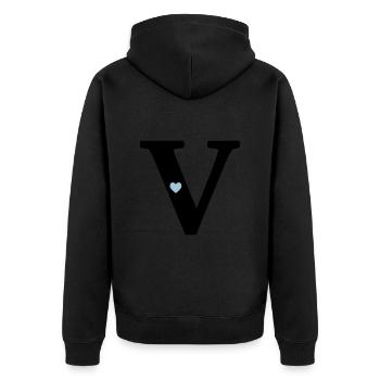 point V, initial point - Unisex Premium Organic Zip Hoodie - black - Back - Nico (187cm)