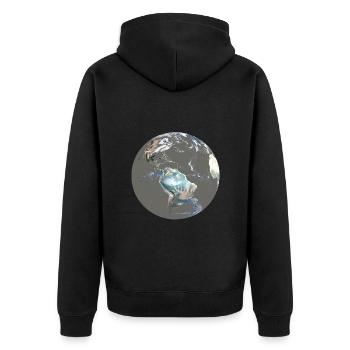 Blauer Planet Adieu, oder Rettet die Erde! Jetzt! - Unisex Premium Bio Zip Hoodie - Schwarz - Hinten - Nico (187cm)