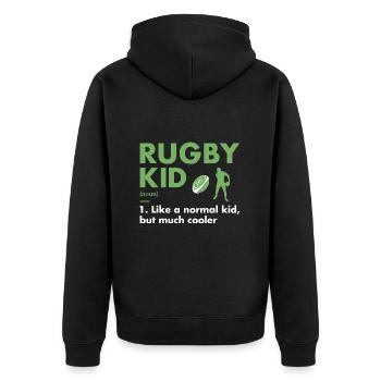 Sport Kid Definition Rugby - Unisex Premium Bio Zip Hoodie - Schwarz - Hinten - Nico (187cm)