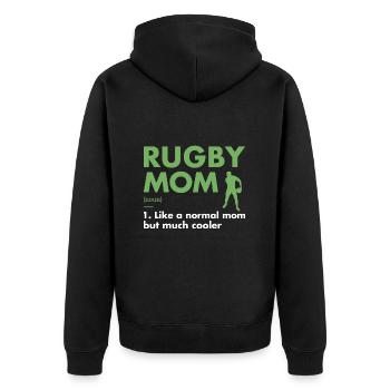 Sport Mom Definition Rugby - Unisex Premium Bio Zip Hoodie - Schwarz - Hinten - Nico (187cm)
