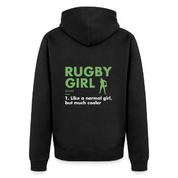 Sport Girl Definition Rugby - Unisex Premium Bio Zip Hoodie - Schwarz - Hinten - Nico (187cm)