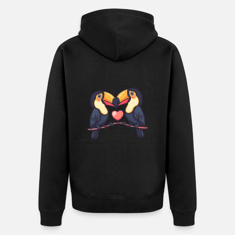 Toucan oiseau couple amour Saint-Valentin - Veste à capuche bio Premium Unisexe - noir