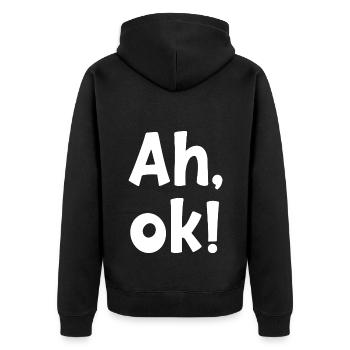 AH OK - Unisex Premium Bio Zip Hoodie - Schwarz - Hinten - Nico (187cm)