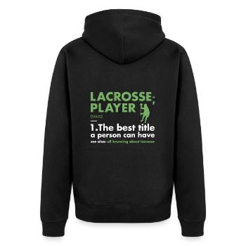 Sport Player Definition Lacrosse - Unisex Premium Bio Zip Hoodie - Schwarz - Hinten - Nico (187cm)