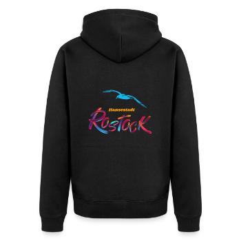 Rostock Hansestadt-Möwe - Unisex Premium Bio Zip Hoodie - Schwarz - Hinten - Nico (187cm)