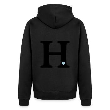 Buchstabe H Anfangsbuchstabe - Unisex Premium Bio Zip Hoodie - Schwarz - Hinten - Nico (187cm)
