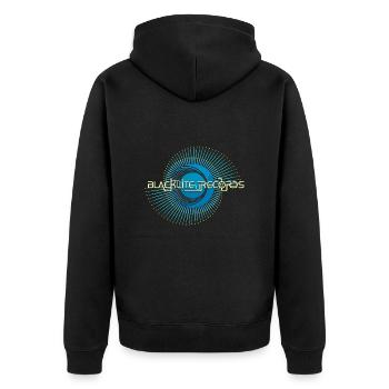 Blacklite Records Logo - Blue & Yellow Spiral - Unisex Premium Organic Zip Hoodie - black - Back - Nico (187cm)