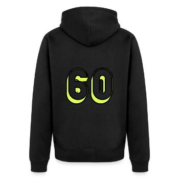 60. 60 JAHRE. 60-JÄHRIGES JUBILÄUM. JUBILÄUM 60 JAHRE - Unisex Premium Bio Zip Hoodie - Schwarz - Hinten - Nico (187cm)