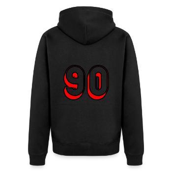 90. 90 JAHRE. 90-JÄHRIGES JUBILÄUM. GEBURTSTAG 90 JAHRE. - Unisex Premium Bio Zip Hoodie - Schwarz - Hinten - Nico (187cm)