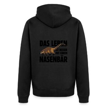 Das Leben ist besser mit einem Nasenbär - Unisex Premium Bio Zip Hoodie - Schwarz - Hinten - Nico (187cm)
