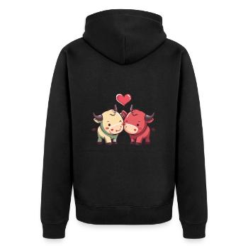 Couple Taureau Amour Saint-Valentin - Veste à capuche bio Premium Unisexe - noir - Dos - Nico (187cm)