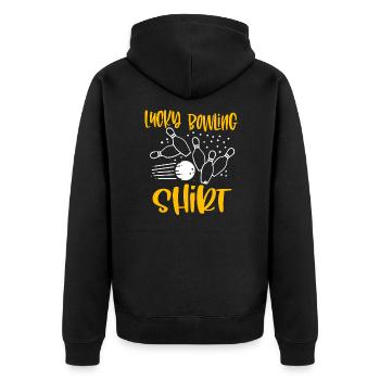 Lustige Bowling Team Bowler Strike Geschenkidee - Unisex Premium Bio Zip Hoodie - Schwarz - Hinten - Nico (187cm)