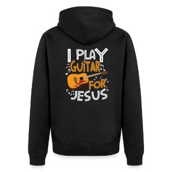 Guitar Player Jesus Guitar Jesus Guitar Player - Unisex Premium Bio Zip Hoodie - Schwarz - Hinten - Nico (187cm)