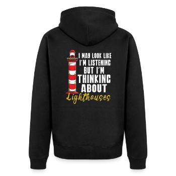 Lighthouse Seaside Nautical I Love Lighthouse - Unisex Premium Organic Zip Hoodie - black - Back - Nico (187cm)