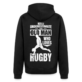 Großvater Rugbyspieler - Unisex Premium Bio Zip Hoodie - Schwarz - Hinten - Nico (187cm)