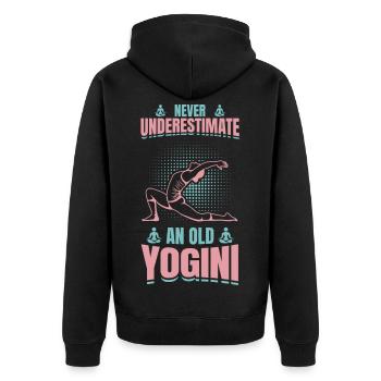 Yoga Großmutter - Unisex Premium Bio Zip Hoodie - Schwarz - Hinten - Nico (187cm)